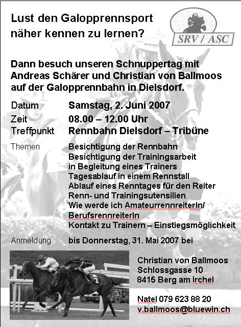 Schnuppertag SRV Rennbahn Dielsdorf